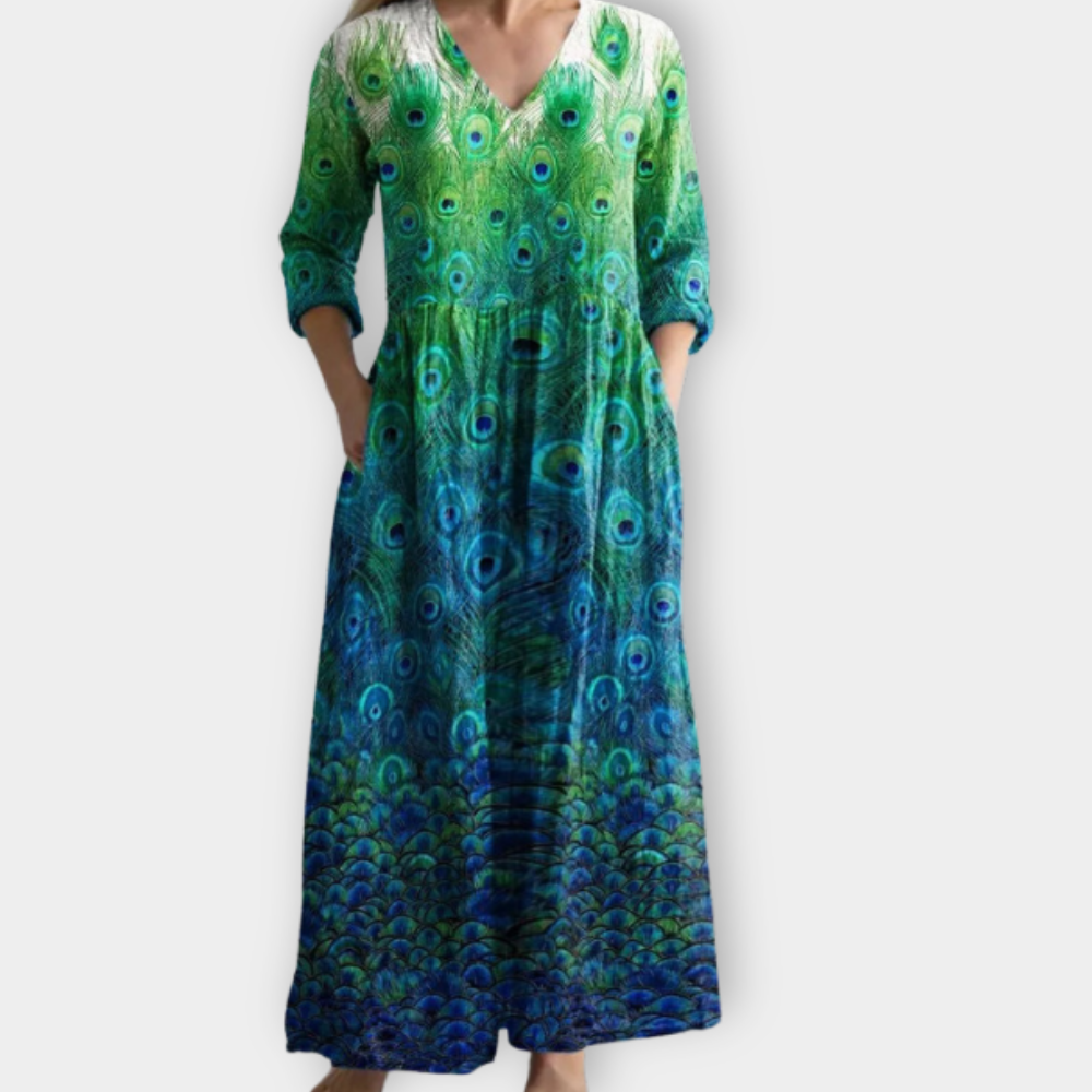 Weyna | Maxikleid mit Pfauendesign