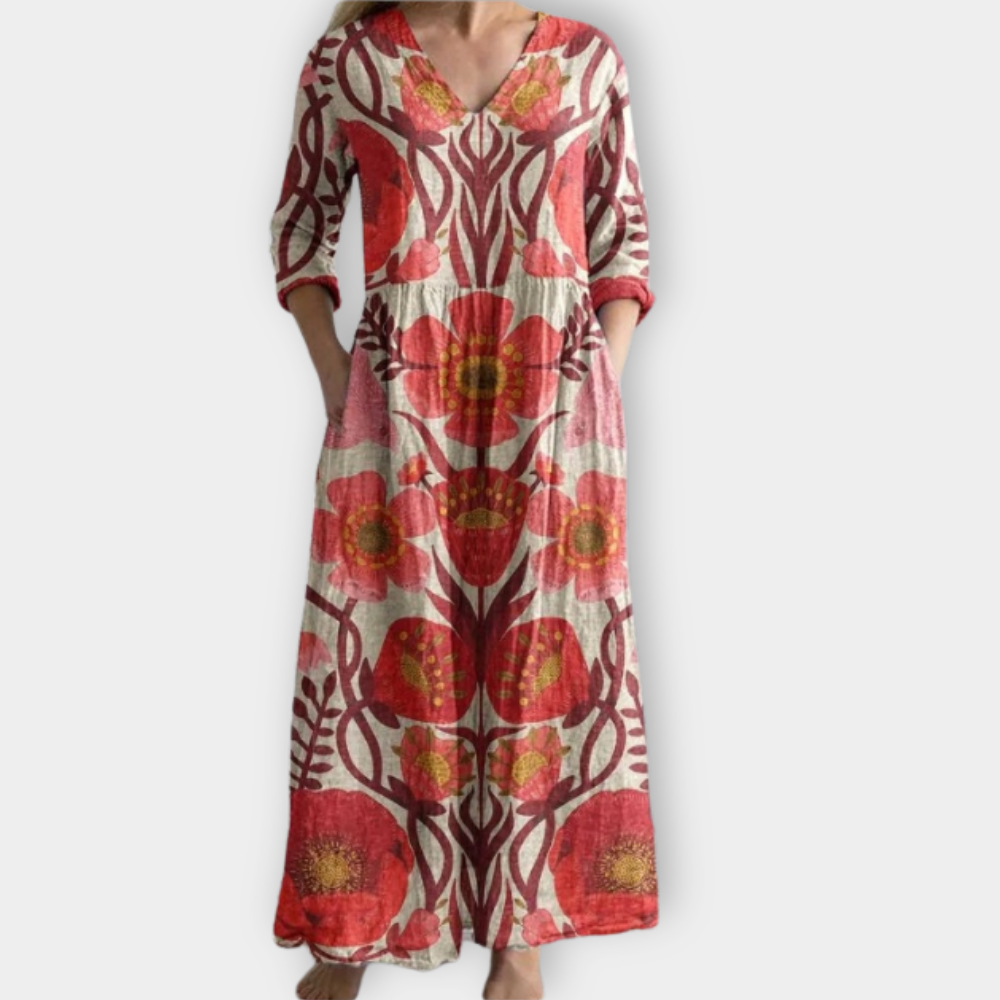 Ania | Rotes Blumen-Maxikleid