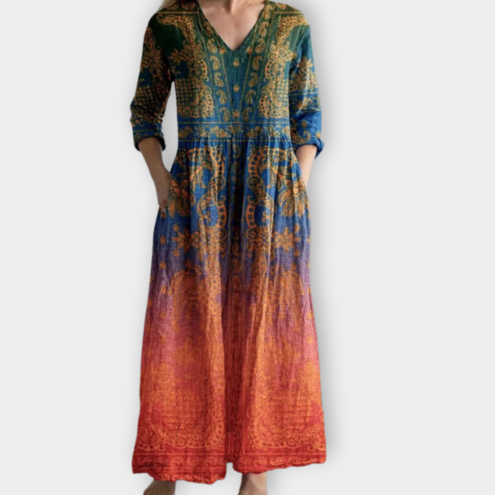 Dorra | Farbenfrohes Vintage-Maxikleid