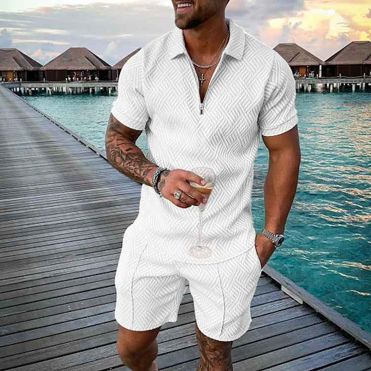Aldren | Unendliches Weiß Polohemd & Shorts-Set