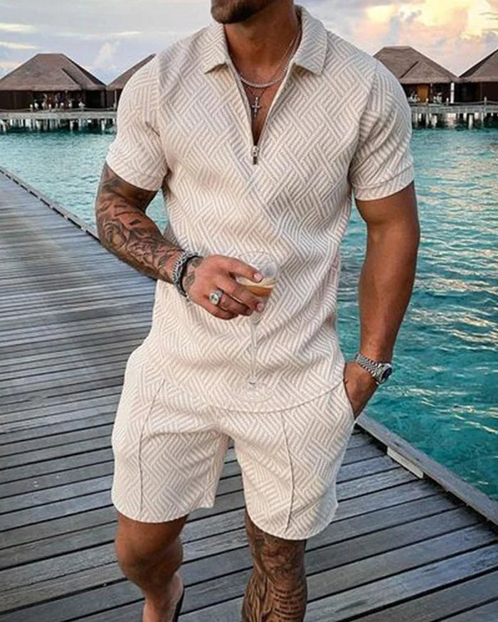 Roel | Cremefarbenes Polohemd & Shorts-Set