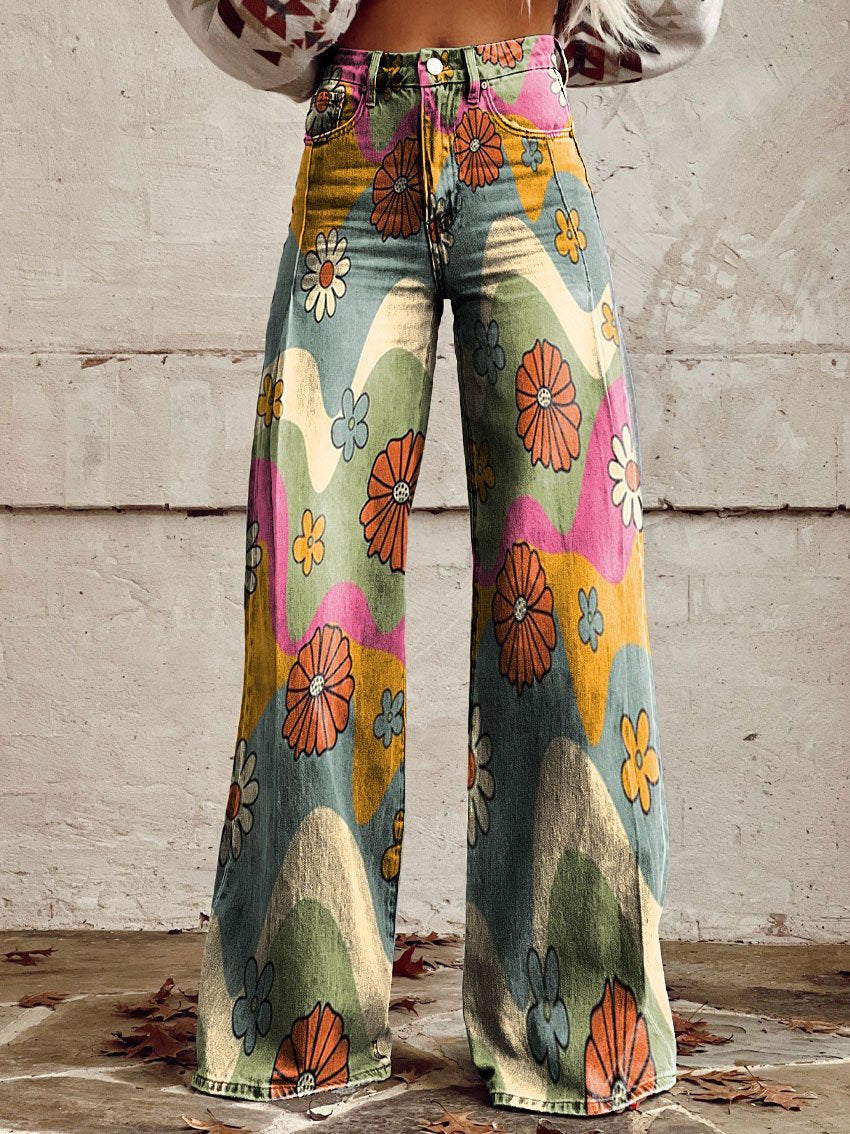 Holly | Weite Hose mit Wellen- und Blumenmuster