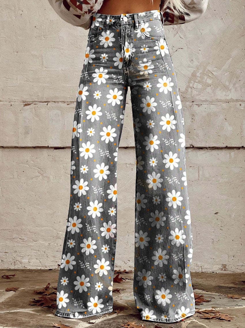 Claire | Weiße Blume Weite Hose