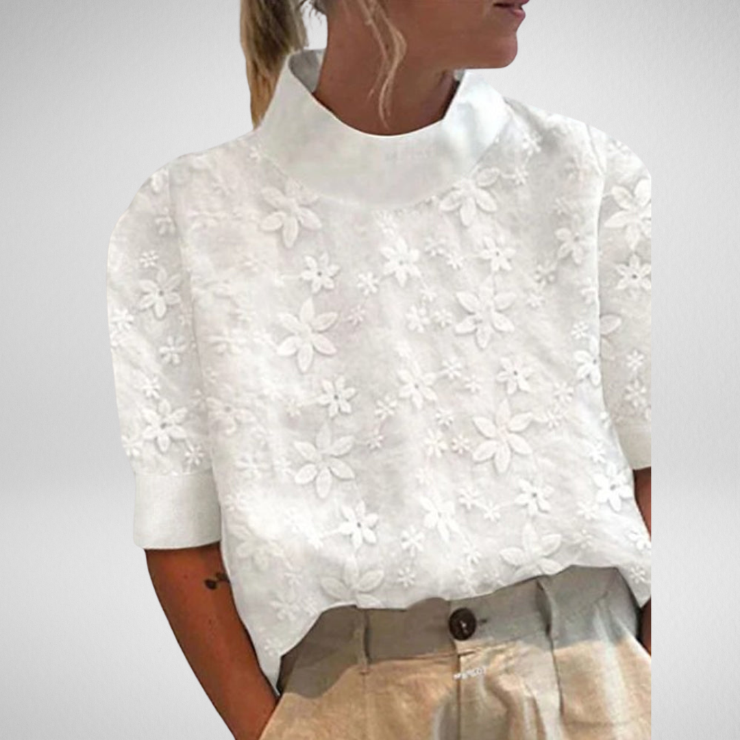 Kattie | Bestickte Bluse mit Stehkragen