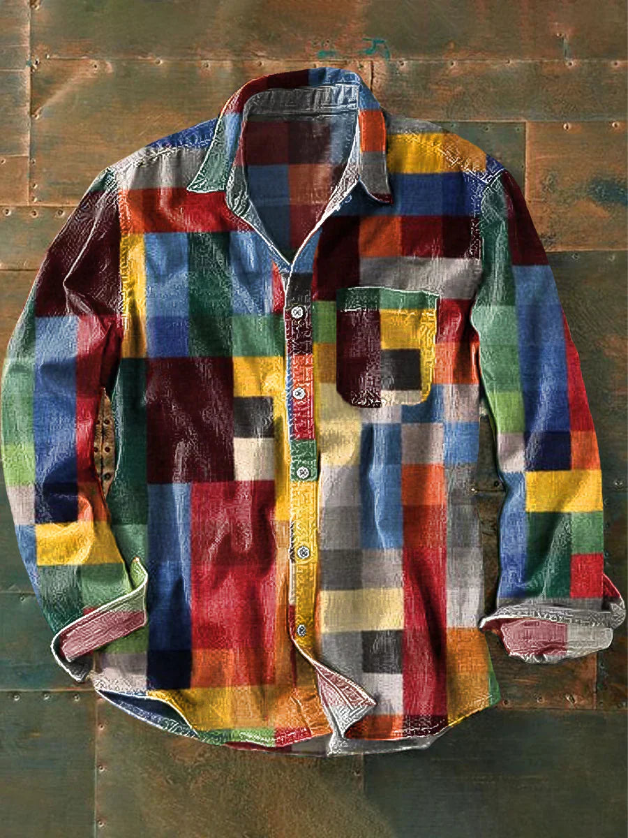 Gilberte | Unisex-Langarm-Polohemd mit Vintage-Karomuster
