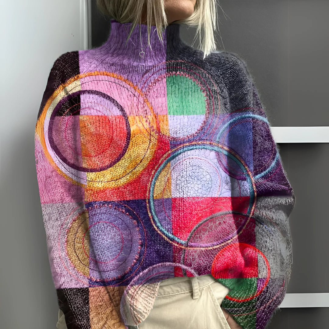Jasmijn | Colorblock gestrickter Rollkragenpullover