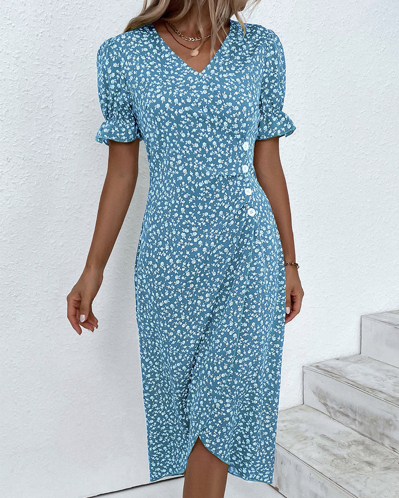 Saga | Floral V-Ausschnitt Kleid