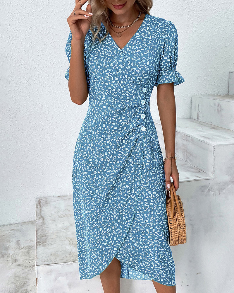 Saga | Floral V-Ausschnitt Kleid