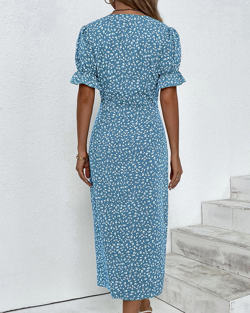 Saga | Floral V-Ausschnitt Kleid