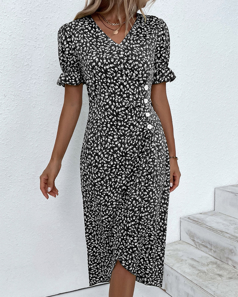Saga | Floral V-Ausschnitt Kleid