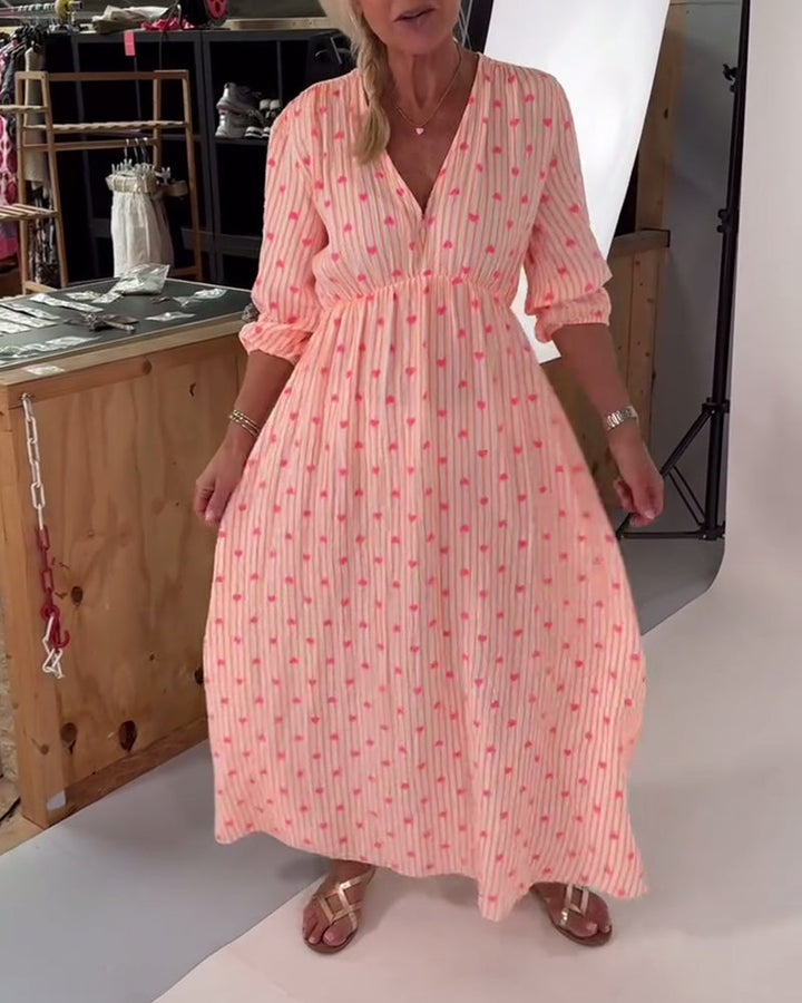 Beena | Elegantes V-Ausschnitt Kleid mit Herzmuster