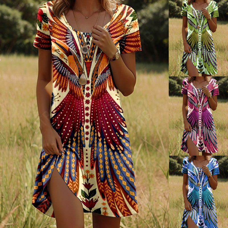 Bebena | Trendiges Ethnisch Bedrucktes Sommerkleid