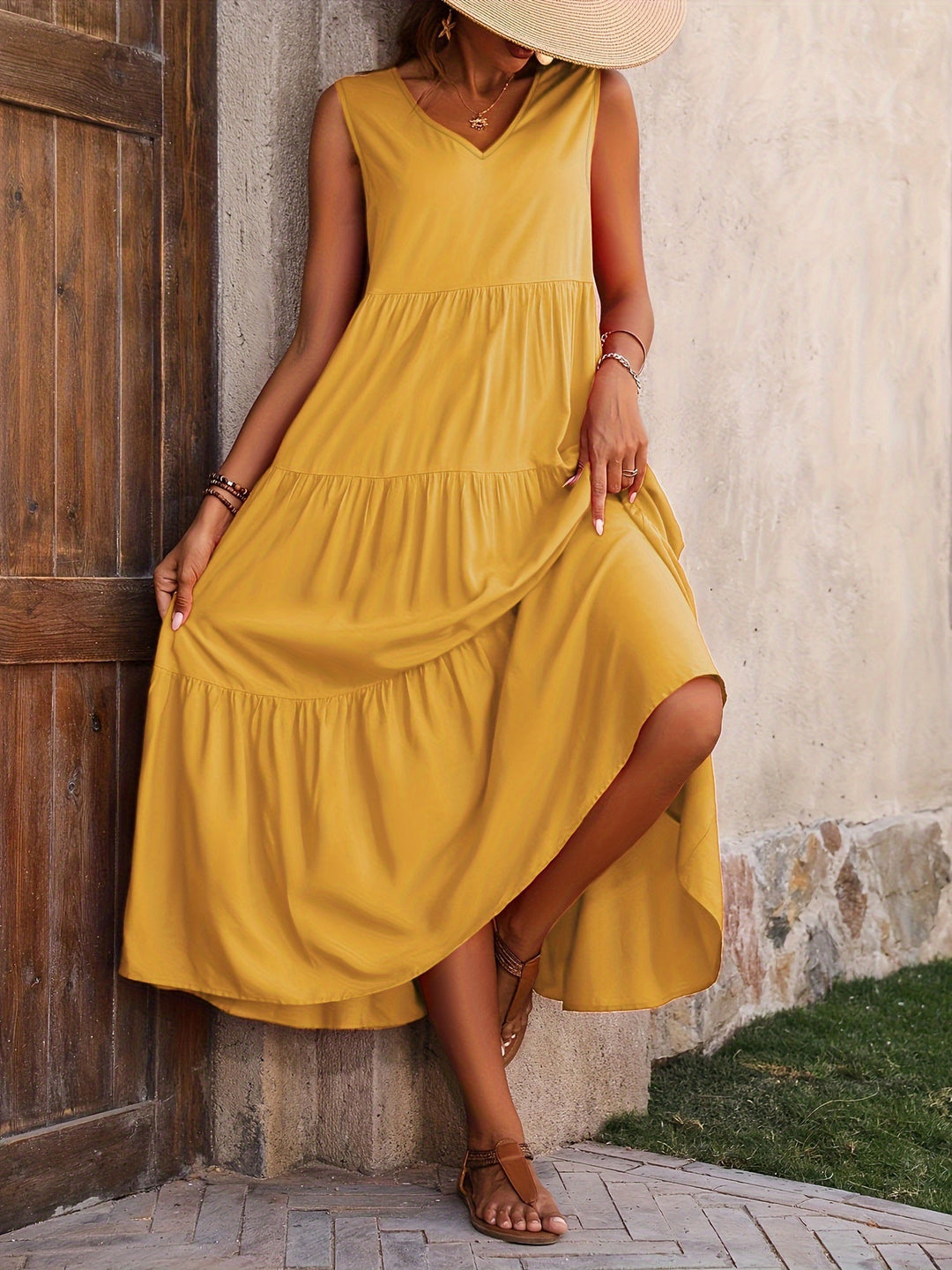 Hayla | Bequemes V-Ausschnitt Schichtenkleid