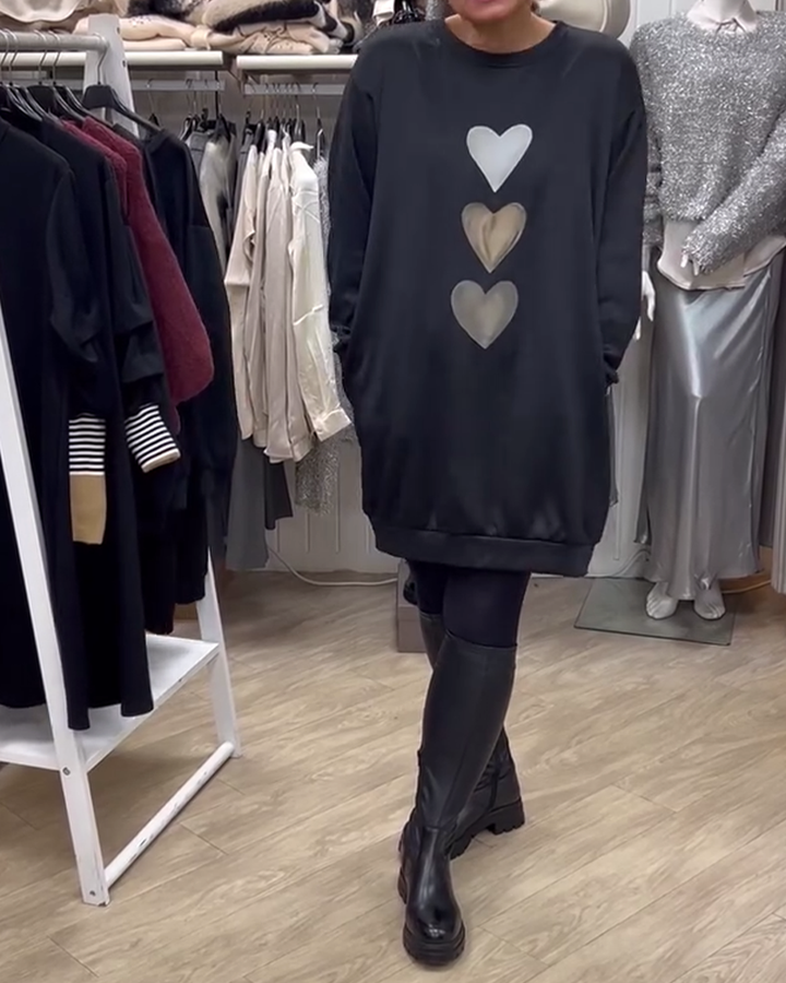 France | Damen Langarm Herzmuster Sweatshirt