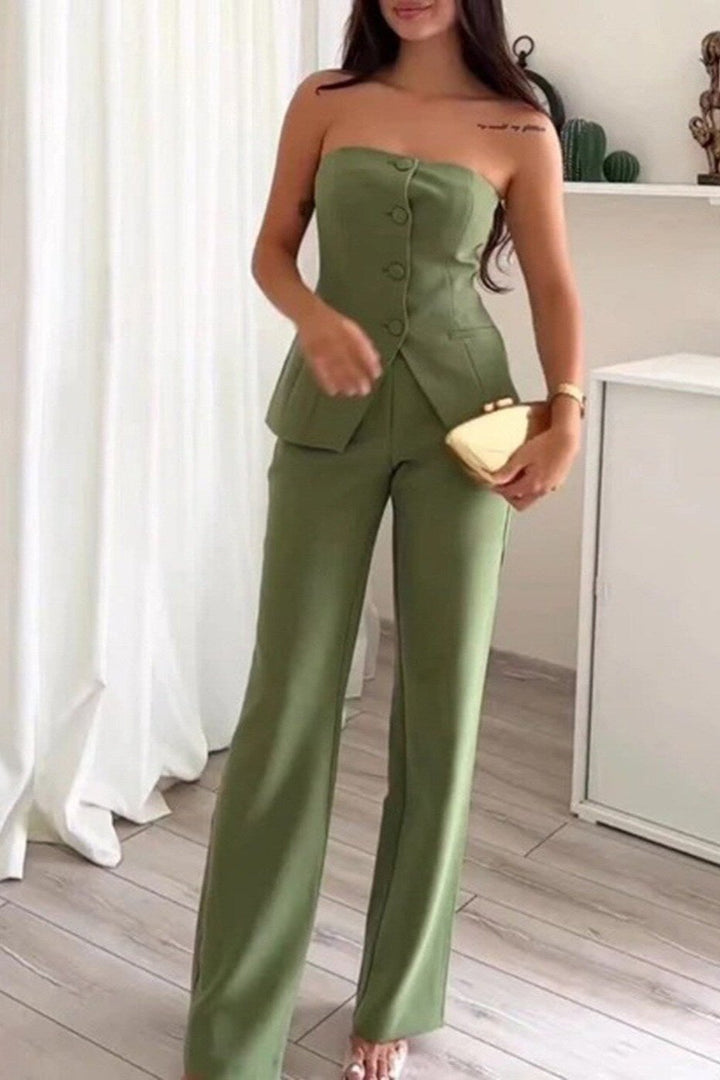 Kaeli | Strapless Zweiteiliges Set mit Knöpfen
