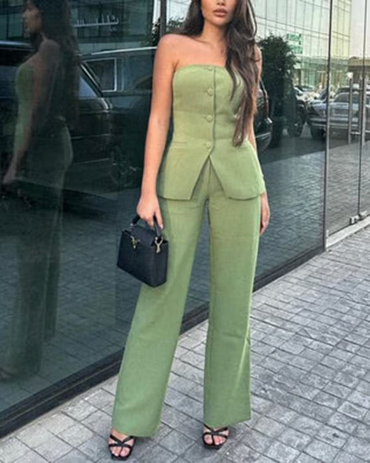 Kaeli | Strapless Zweiteiliges Set mit Knöpfen