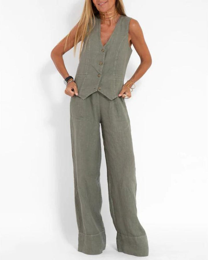 Raffa | Schickes ärmelloses Vest & Weitbeinige Hose Set