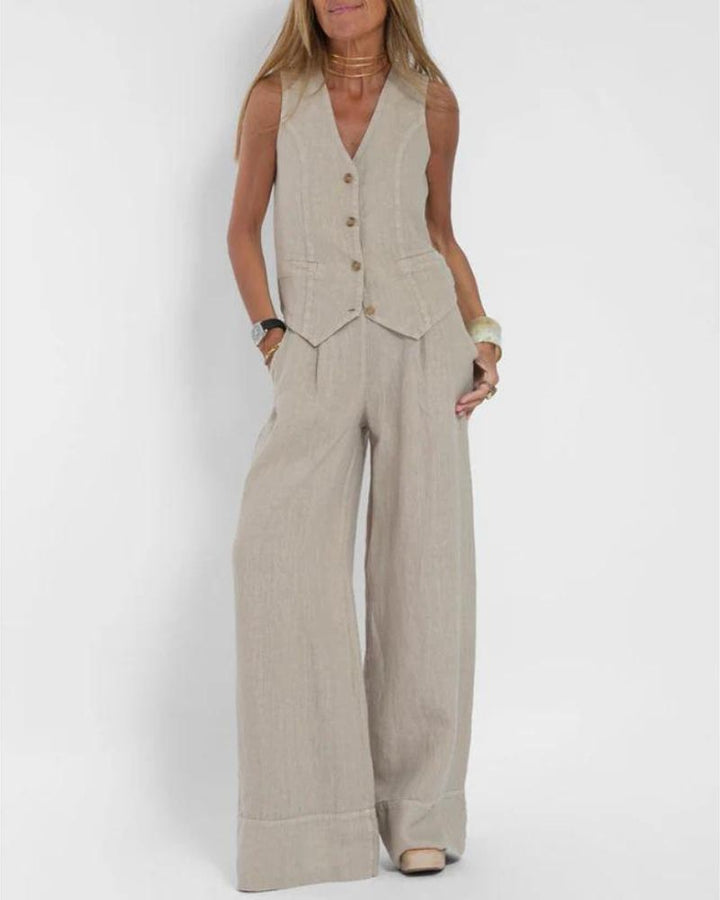 Raffa | Schickes ärmelloses Vest & Weitbeinige Hose Set