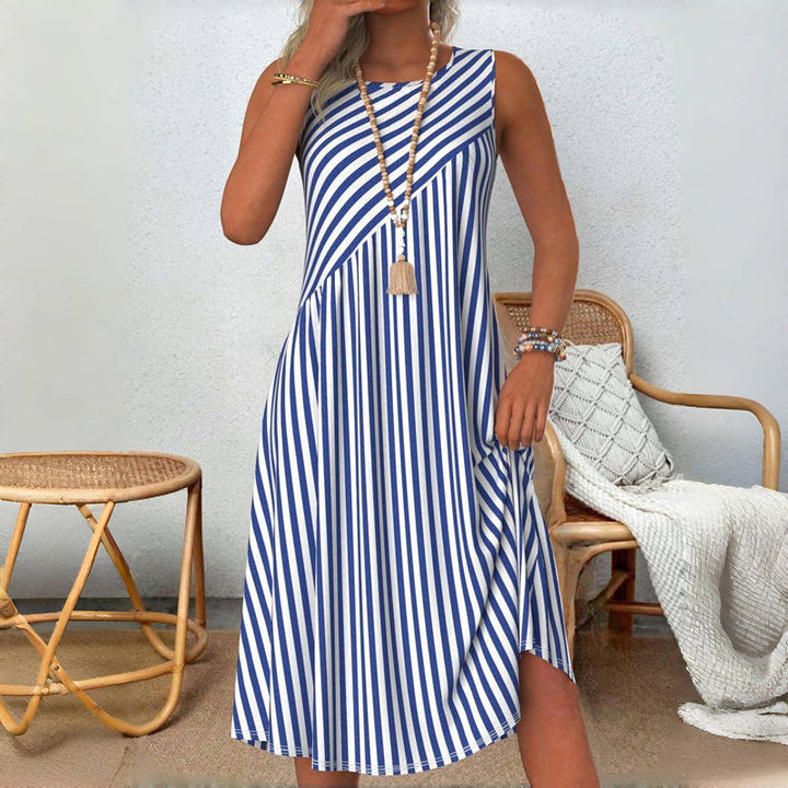 Edna | Ärmelloses gestreiftes Sommerkleid mit Bauchbedeckung