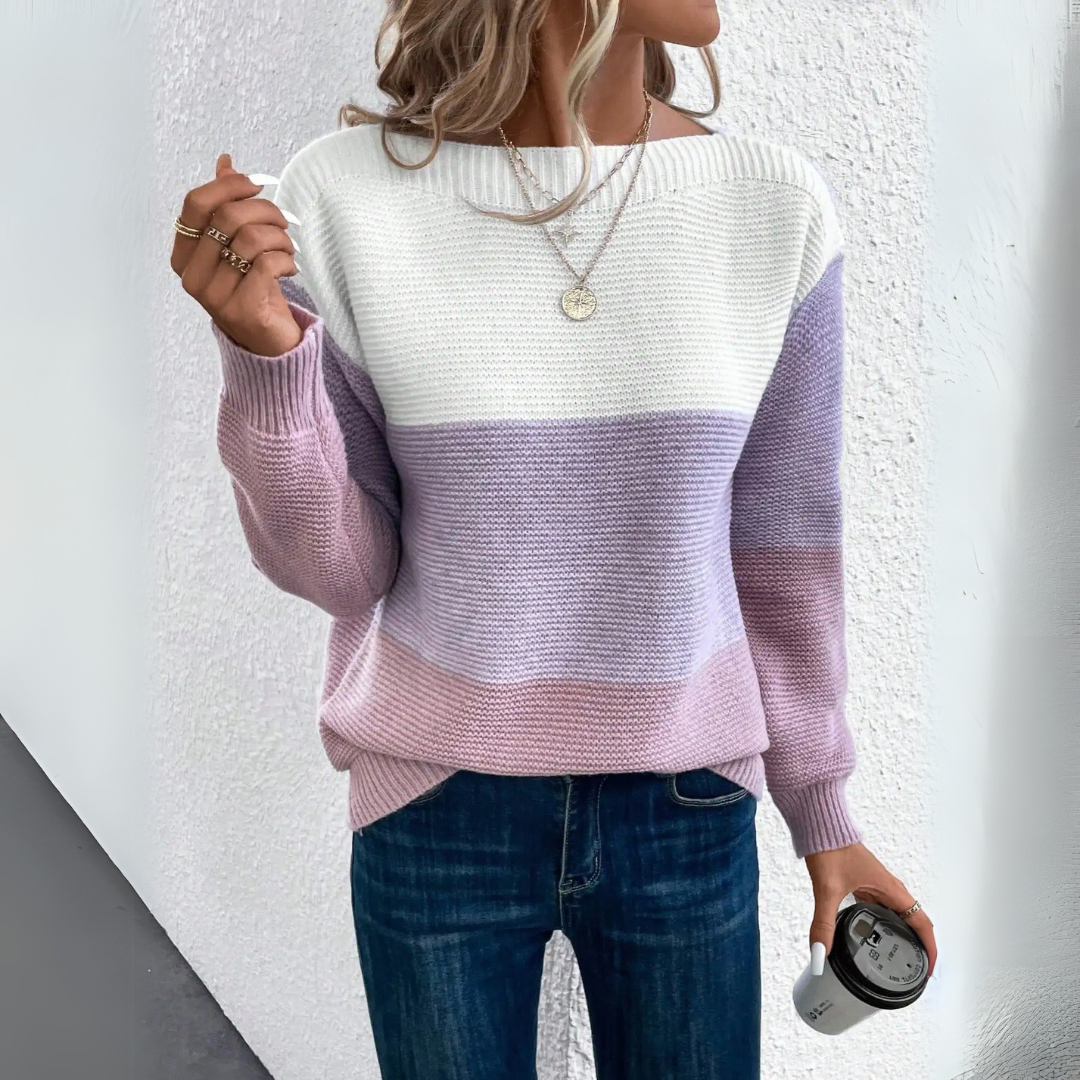 Clara - Stilvoller dreifarbiger Patchwork-Pullover