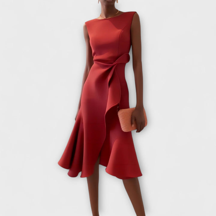 Jonesa | Elegantes Drapiertes Asymmetrisches Midi-Kleid