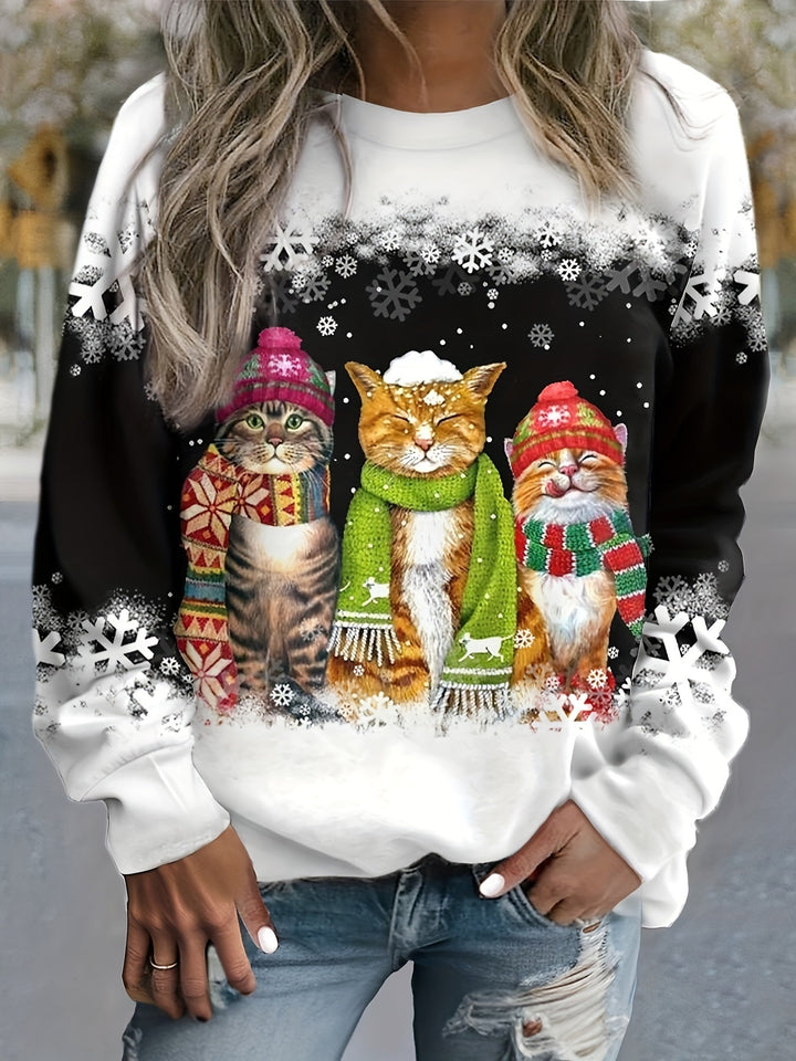 Nelie | Warmes Winter Top Mit Schneekatzen Print