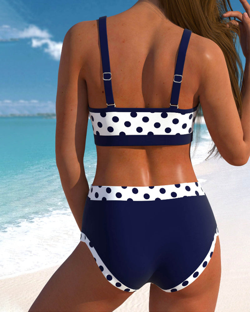 Hazela | Patchwork-Bikini mit hoher Taille und Erbsenmuster