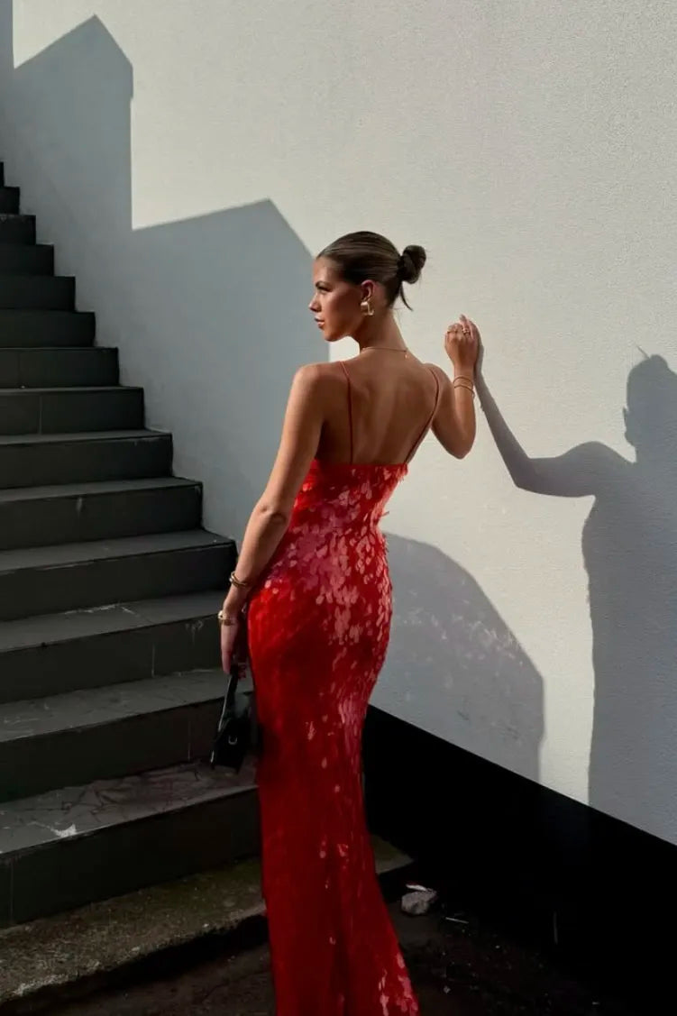 Keziah | Glitzer Pailletten Rückenfreies Trägerkleid