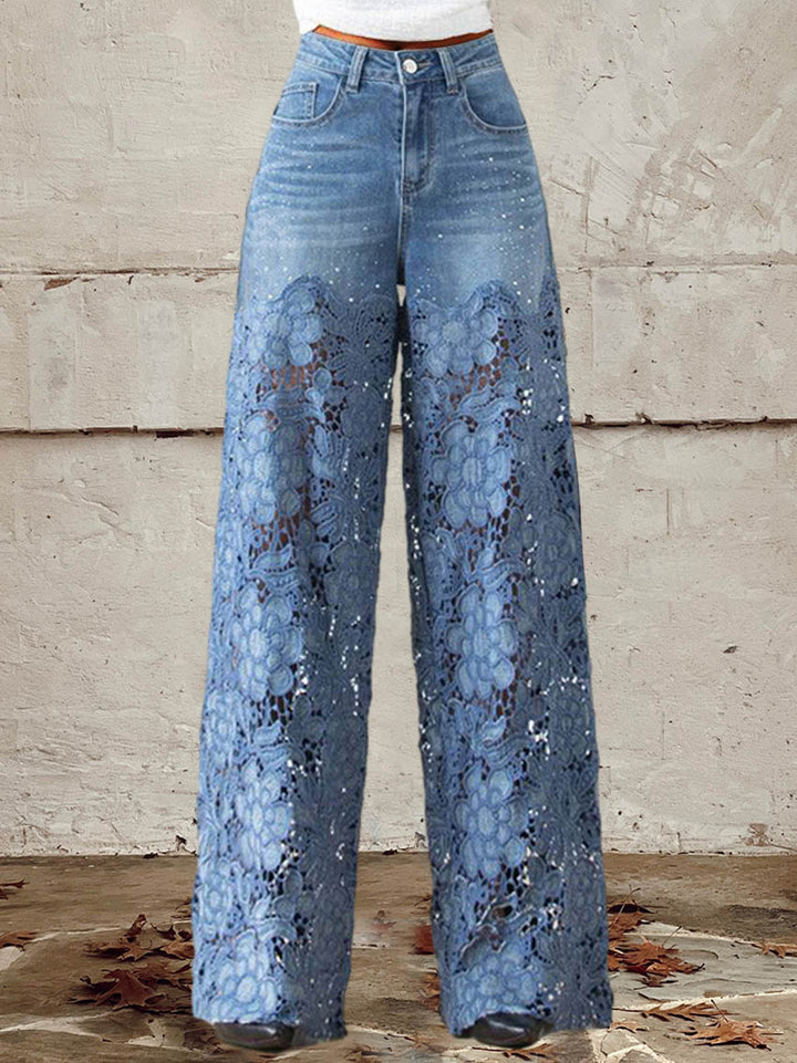 Celina | Spitzen- & Patchwork-Mid-Rise-Jeans