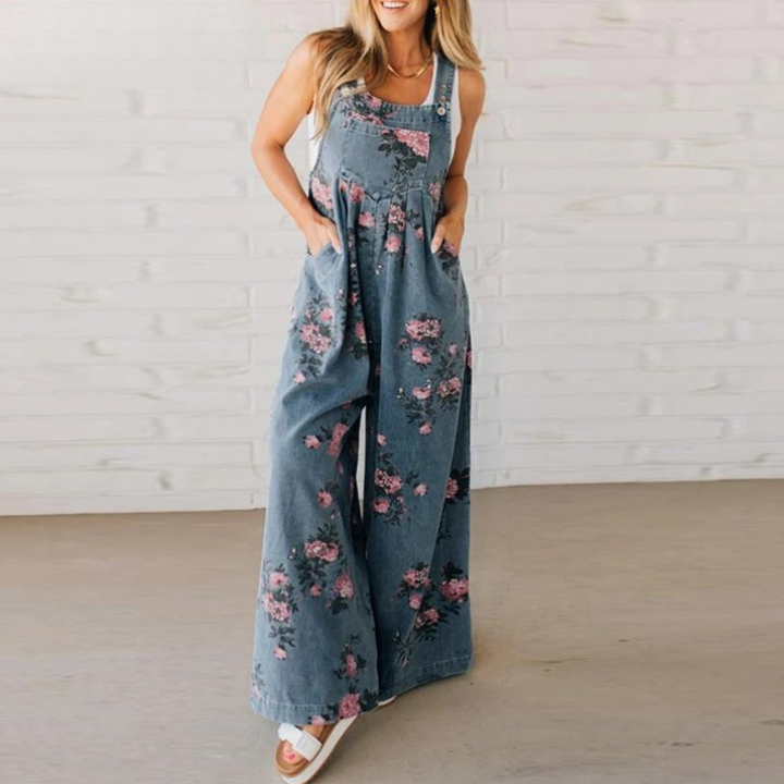 Aurea | Vintage Jumpsuit mit Blumenmuster und weitem Bein