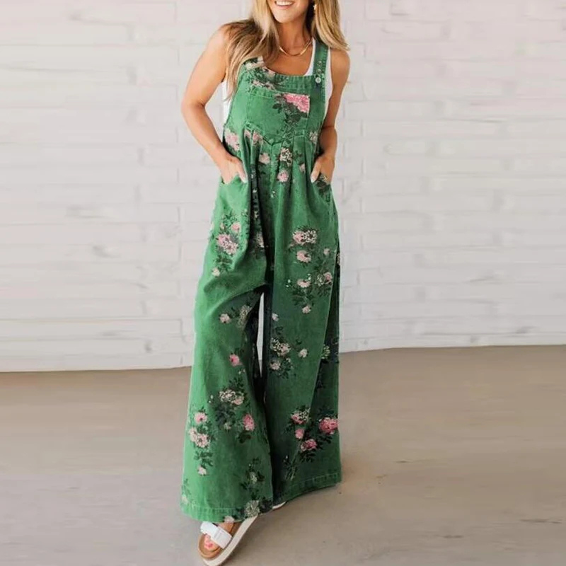 Aurea | Vintage Jumpsuit mit Blumenmuster und weitem Bein