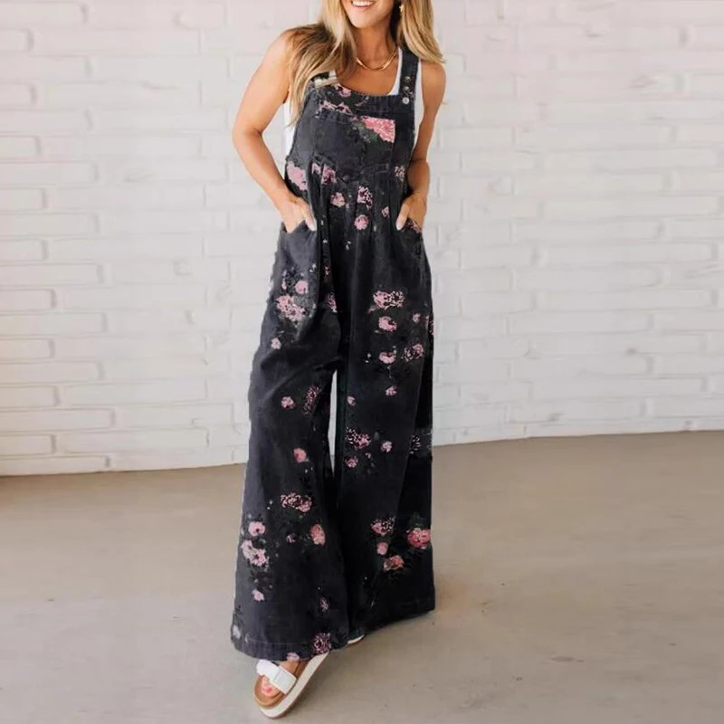 Aurea | Vintage Jumpsuit mit Blumenmuster und weitem Bein