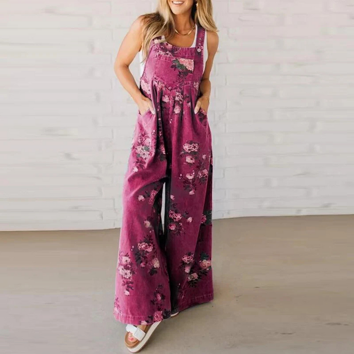 Aurea | Vintage Jumpsuit mit Blumenmuster und weitem Bein