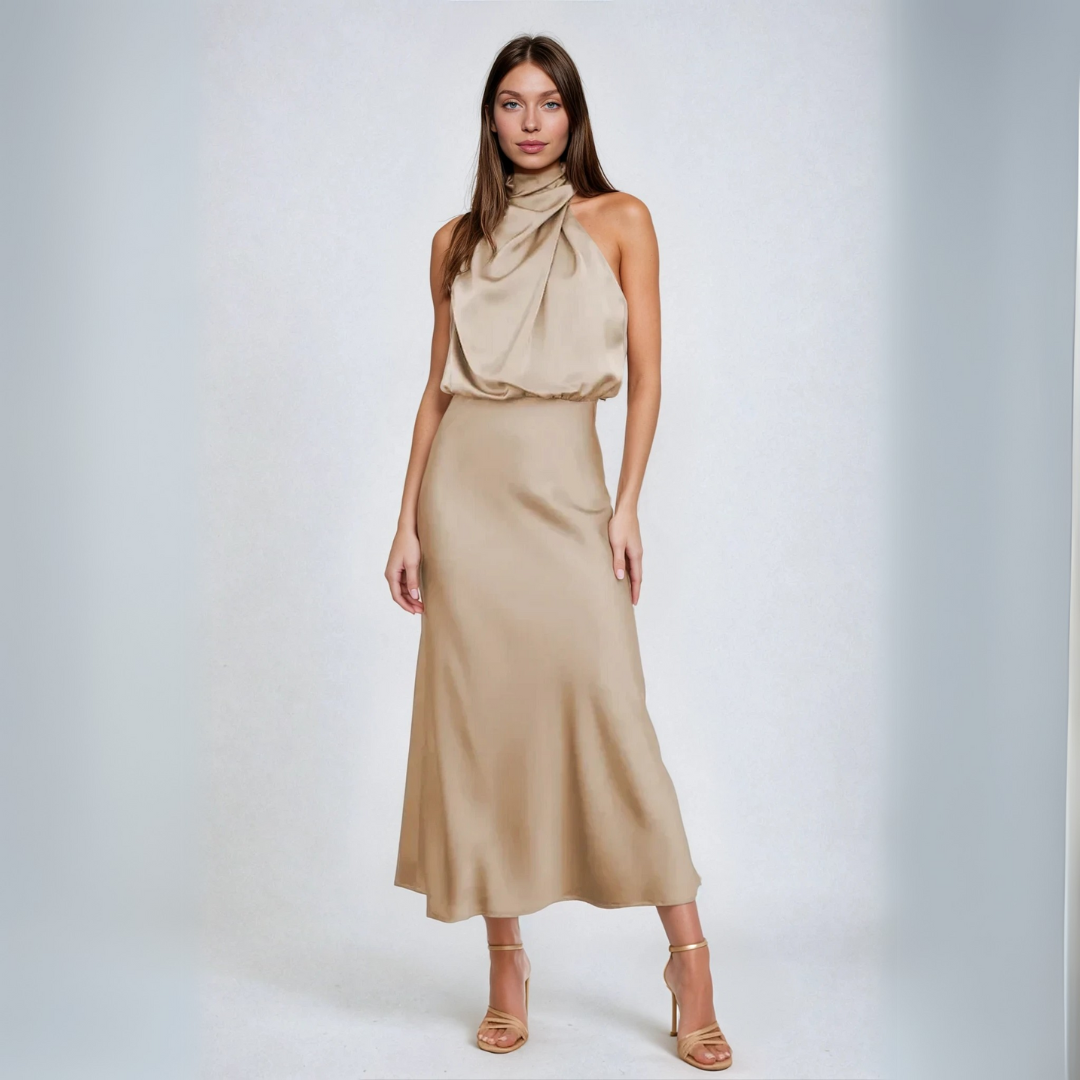 Darya | Langes Satin-Kleid mit Halterneck