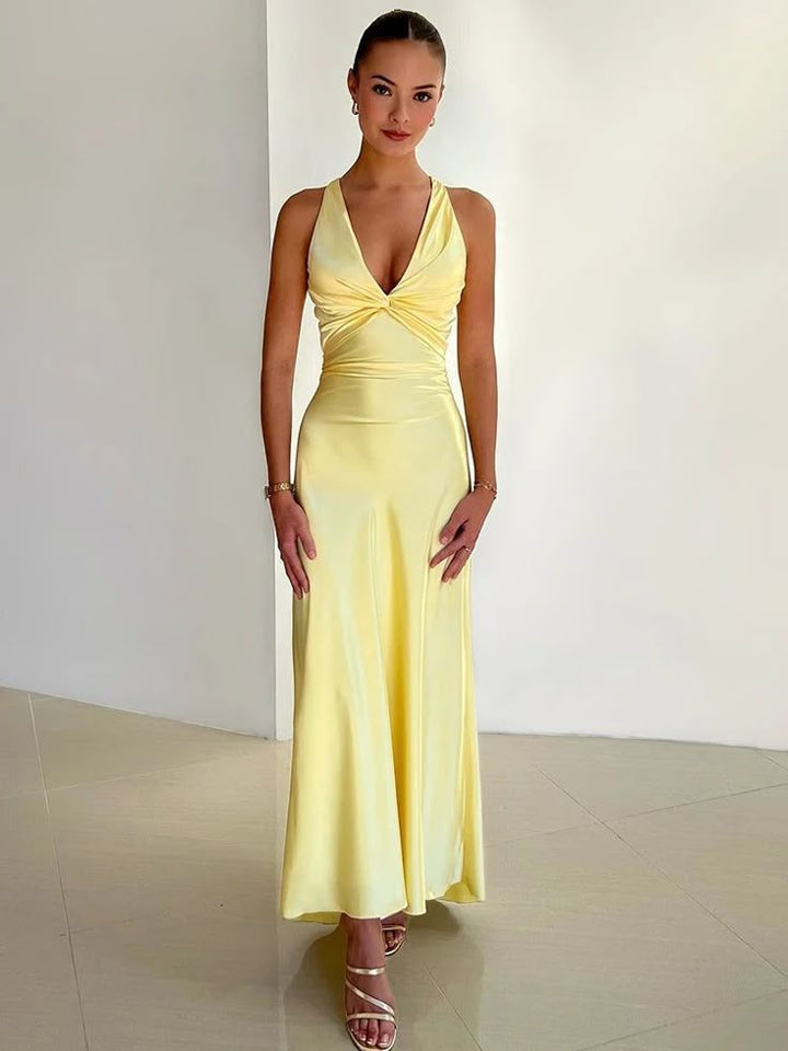 Rosalie | V-Ausschnitt Satin Schleifen Rückenfreies Maxikleid