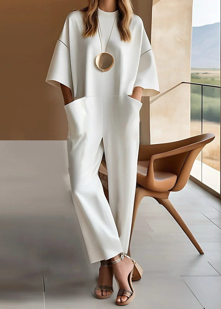 Elizina | Minimalistischer Kurzarm-Jumpsuit mit geradem Bein