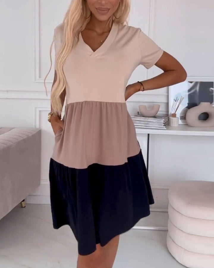 Emmalyn | Farbblock Freizeitkleid mit kurzen Ärmeln