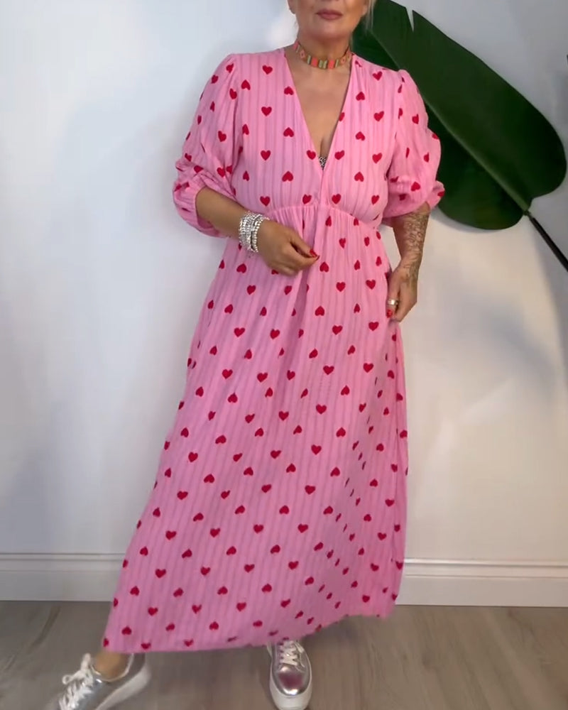 Beena | Elegantes V-Ausschnitt Kleid mit Herzmuster