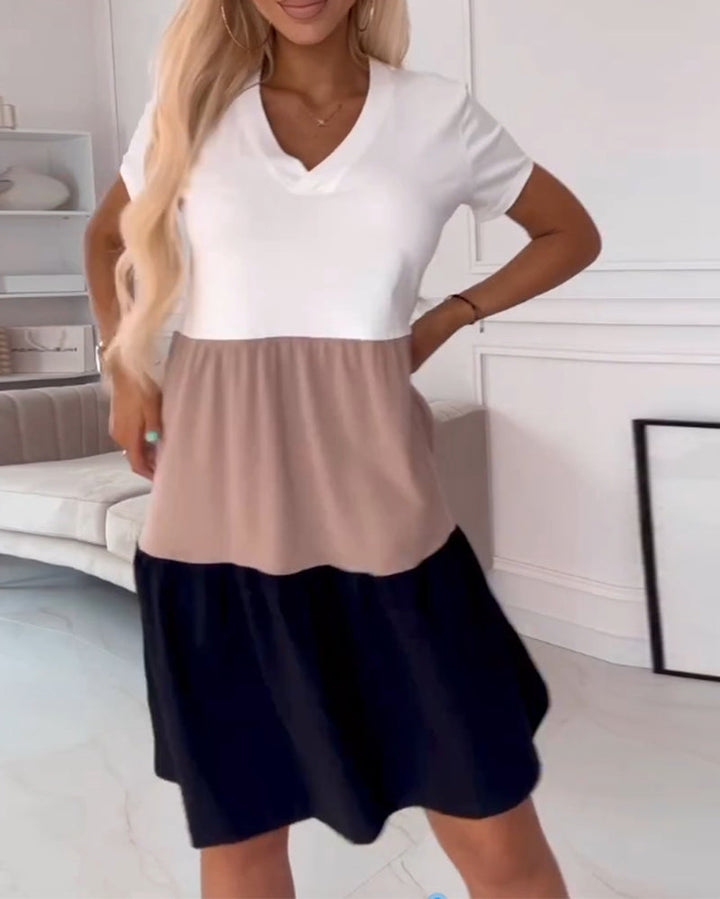 Emmalyn | Farbblock Freizeitkleid mit kurzen Ärmeln