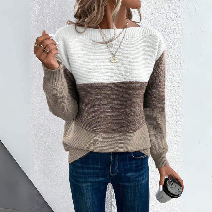 Clara - Stilvoller dreifarbiger Patchwork-Pullover