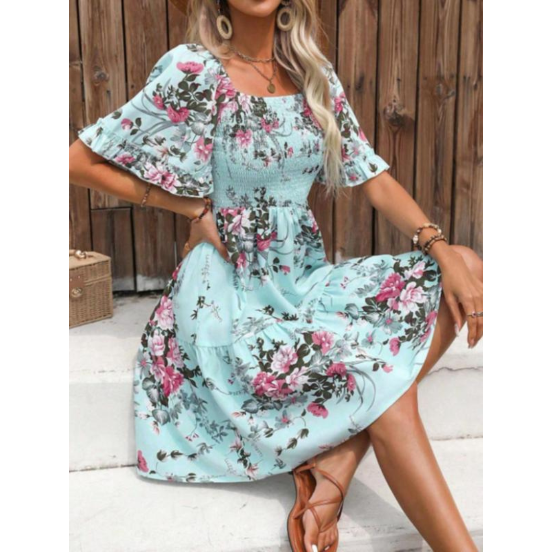 Groan | Vintage Floral Flounce Sleeve Sommerkleid