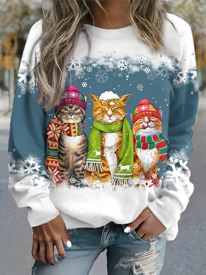 Nelie | Warmes Winter Top Mit Schneekatzen Print