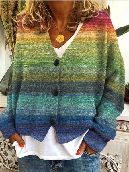 Cleofee | Mehrfarbige Strickjacke mit Knopfleiste für Damen