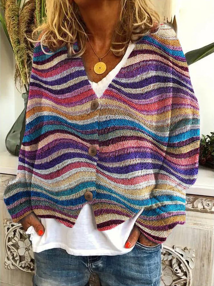 Cleofee | Mehrfarbige Strickjacke mit Knopfleiste für Damen
