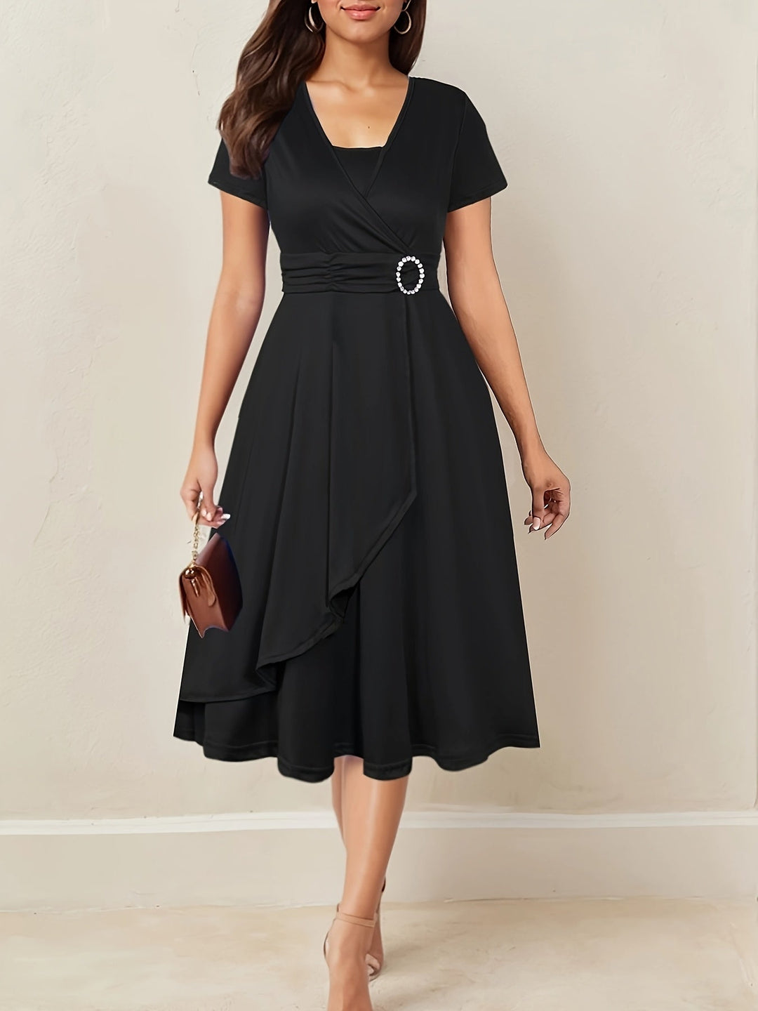 Jaxine | Elegantes Abendkleid mit Strass-V-Ausschnitt
