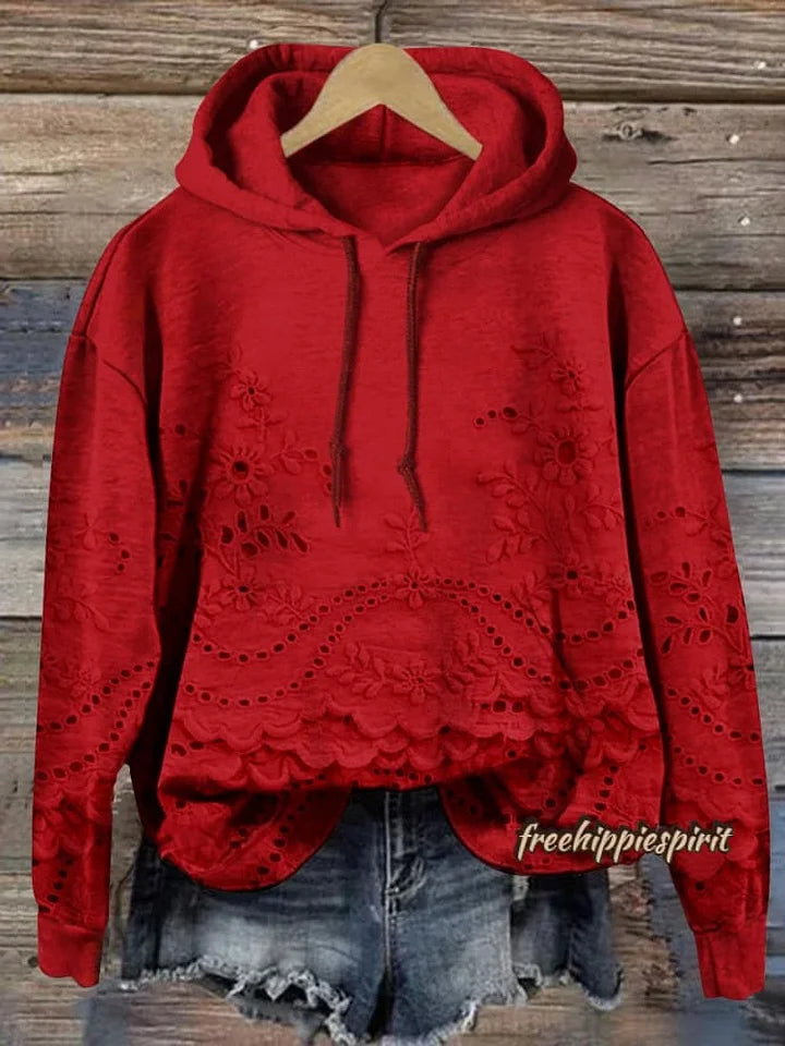 Glaiza | Damen-Hoodie mit Taschen, Struktur und Blumenmustern im lässigen Stil