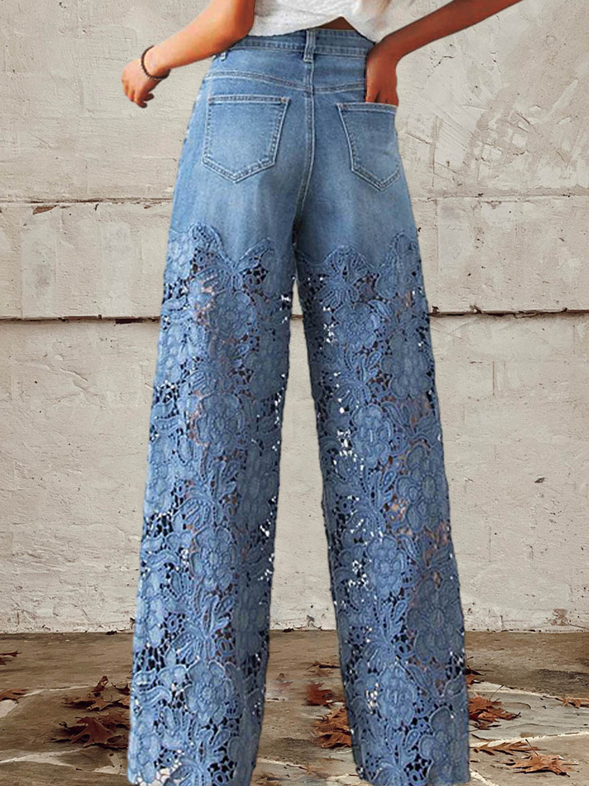 Celina | Spitzen- & Patchwork-Mid-Rise-Jeans