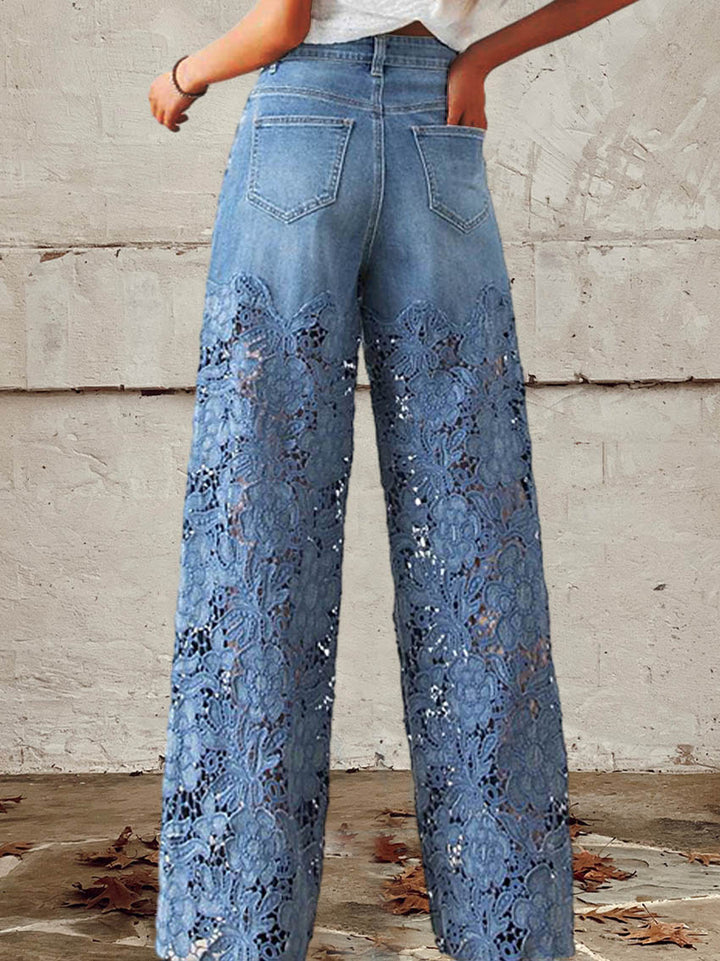 Celina | Spitzen- & Patchwork-Mid-Rise-Jeans