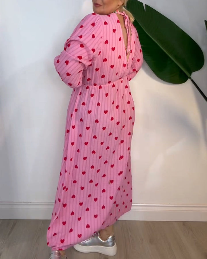 Beena | Elegantes V-Ausschnitt Kleid mit Herzmuster