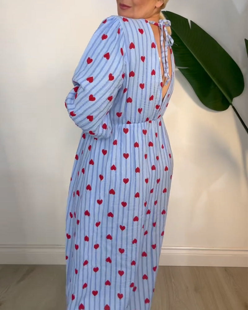 Beena | Elegantes V-Ausschnitt Kleid mit Herzmuster